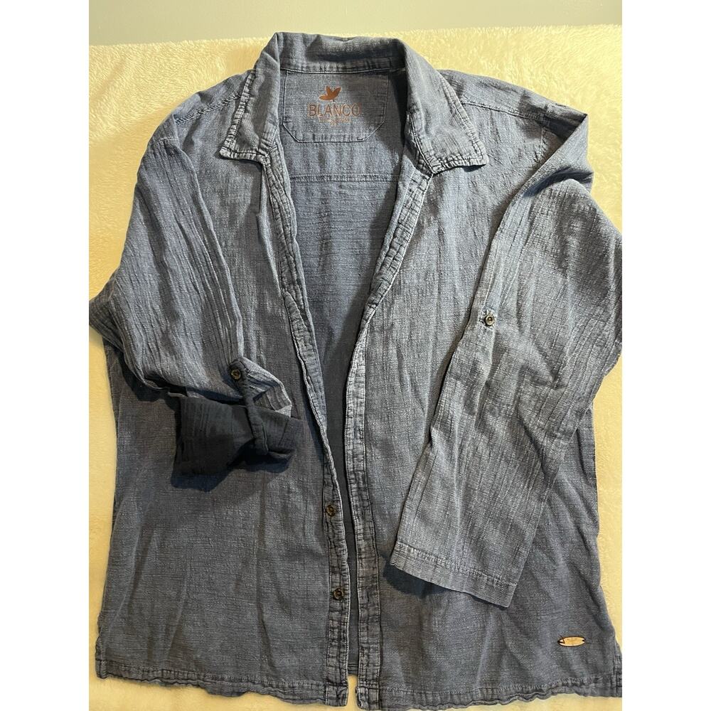 Blanco Men's XL Blue Denim Long Sleeve Button Up Sleeve Shirt 100% Cotton Beach